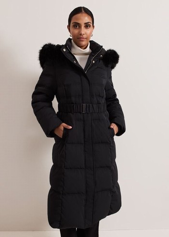 Phase Eight Petite Dixie Long Fur Hood Puffer Coats Black Australia | XM8492531